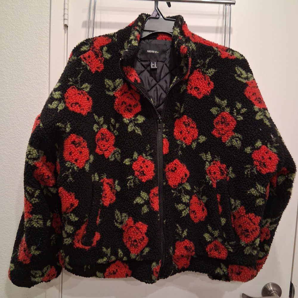 Forever 21 Black and Red Floral Teddy Jacket